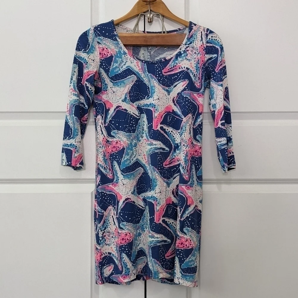 Lilly Pulitzer Beacon Dress Women's XS Blue Pink Star Struck Pima Cotton